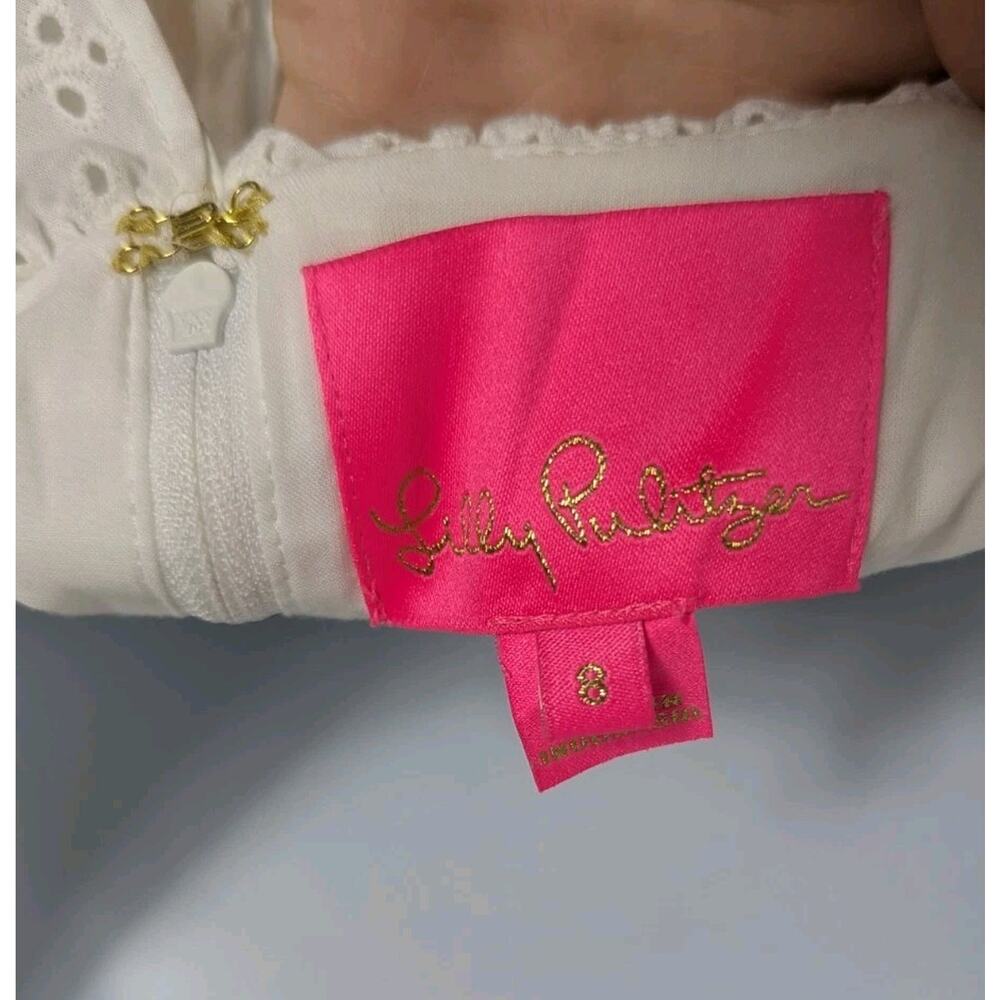 Lilly Pulitzer Emie Dress Resort White Ditsy Vine Eyelet Ruffle Sweetheart Sz 8 - Picture 7 of 11